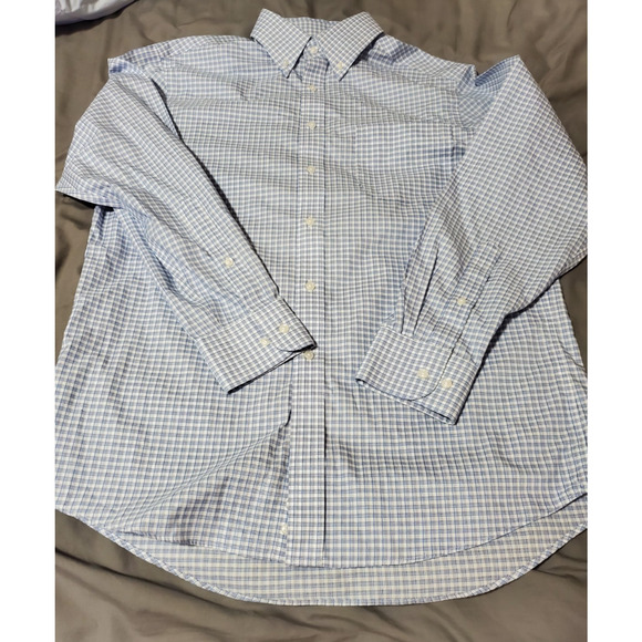 Jos. A. Bank Traveler Men’s Dress Shirt Size 16 32/33 | Blue Check Pattern 100% - Picture 9 of 11